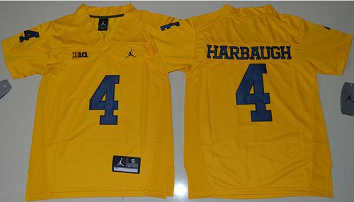 Wolverines #4 Jim Harbaugh Gold Jordan Brand Stitched Youth NCAA Jersey